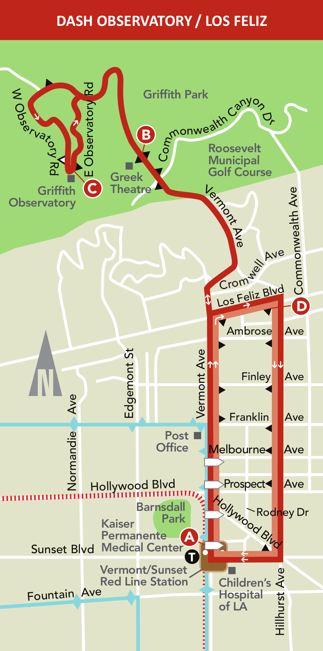 Map of the Dash Observatory/Los Feliz route. 