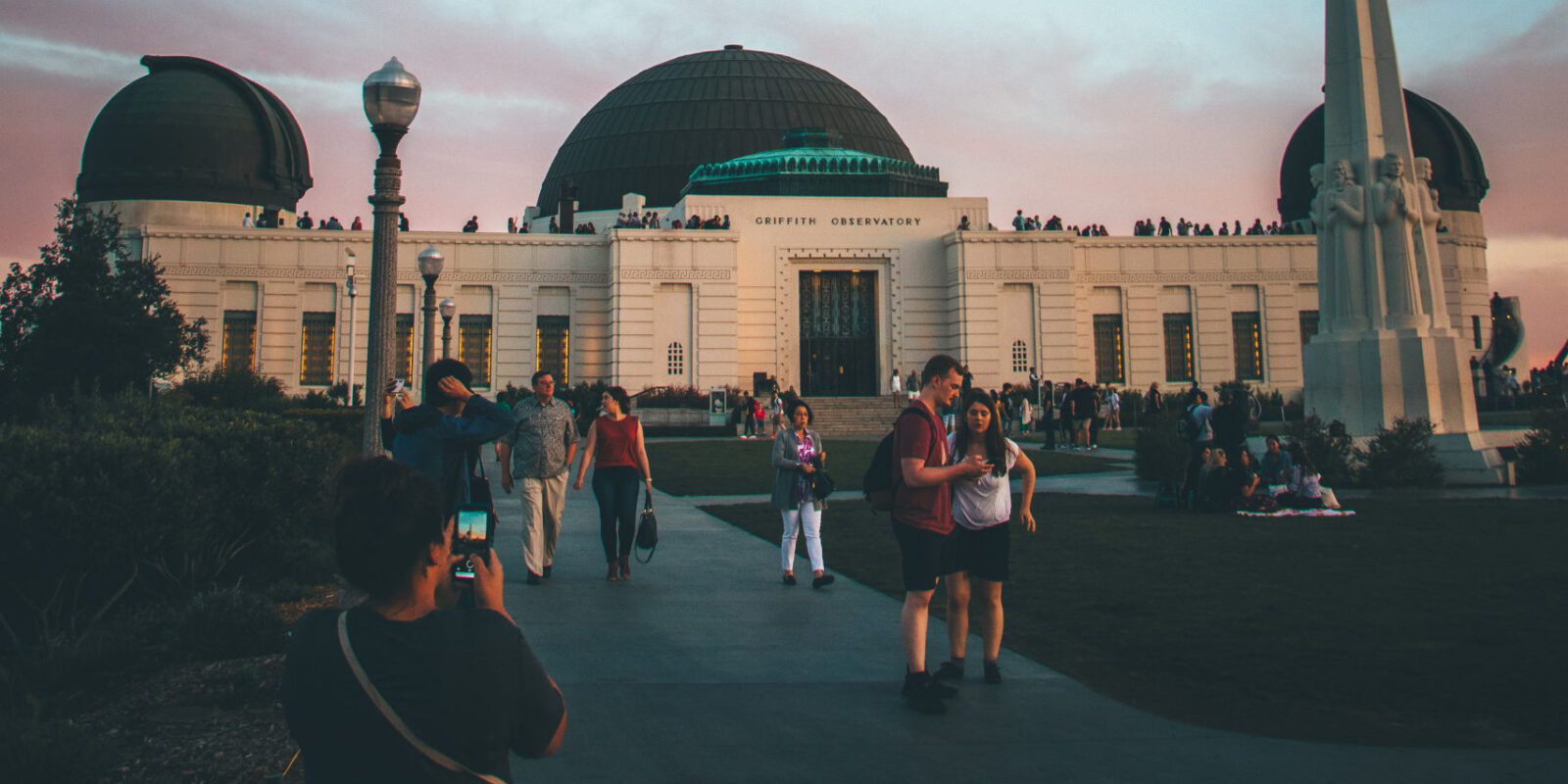 People on the lawn of the Griffith Observatory.