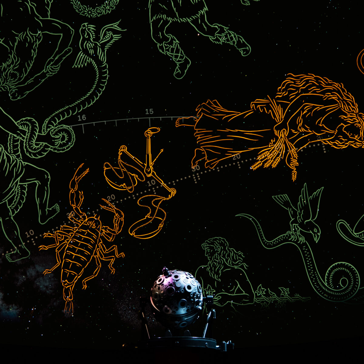 The Zeiss projector casting the zodiac on a black background.